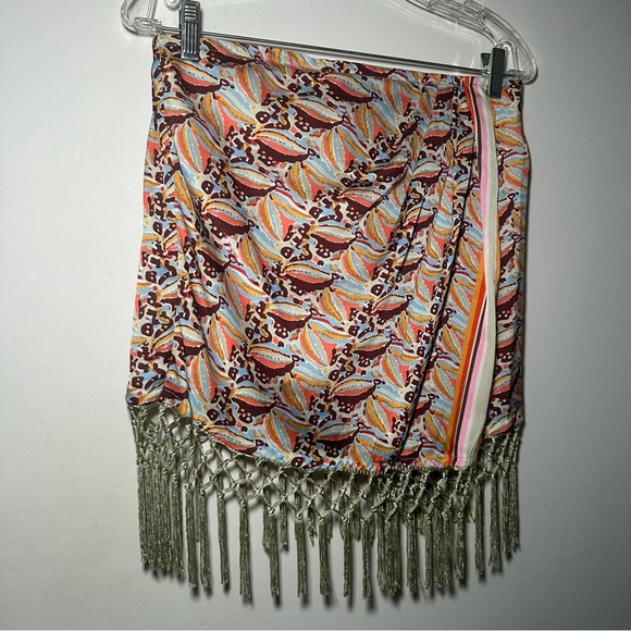 Anthropologie Colorful Tropical Beach Fringe Resortwear Mini Skirt Size M - Picture 4 of 15